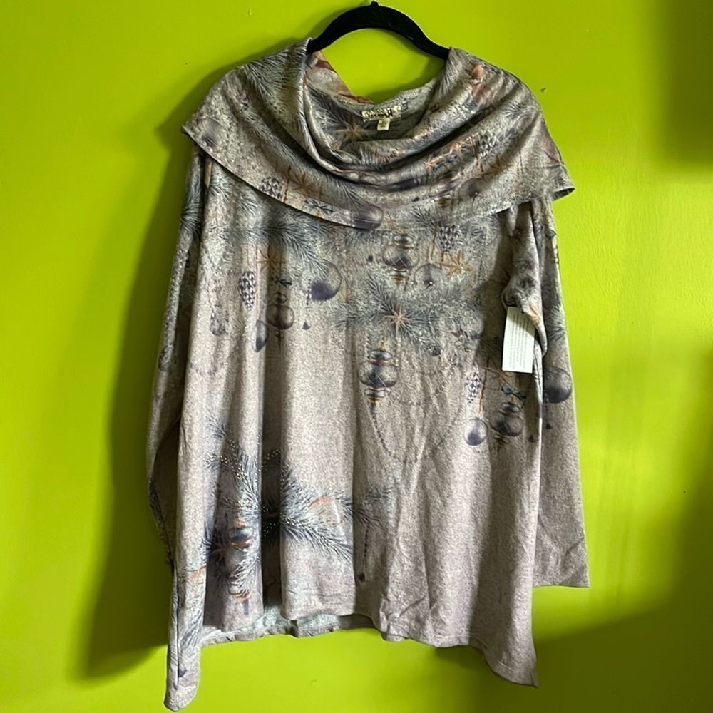 NWT One World Cowl Neck Khaki Color Knit Holiday Christmas Top Size XL